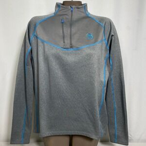 AT&T Lands End The Outfitters Embroidery Grey Blue 1/4 Zip Jacket Women's LARGE